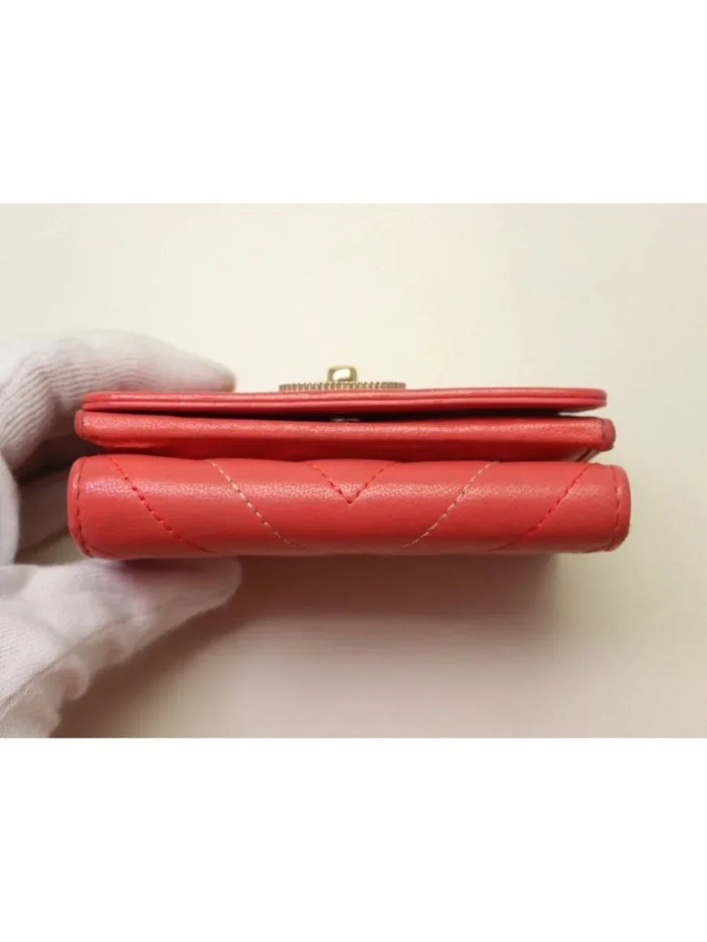 Chanel Mademoiselle Stitch Leather Pink Trifold Wallet